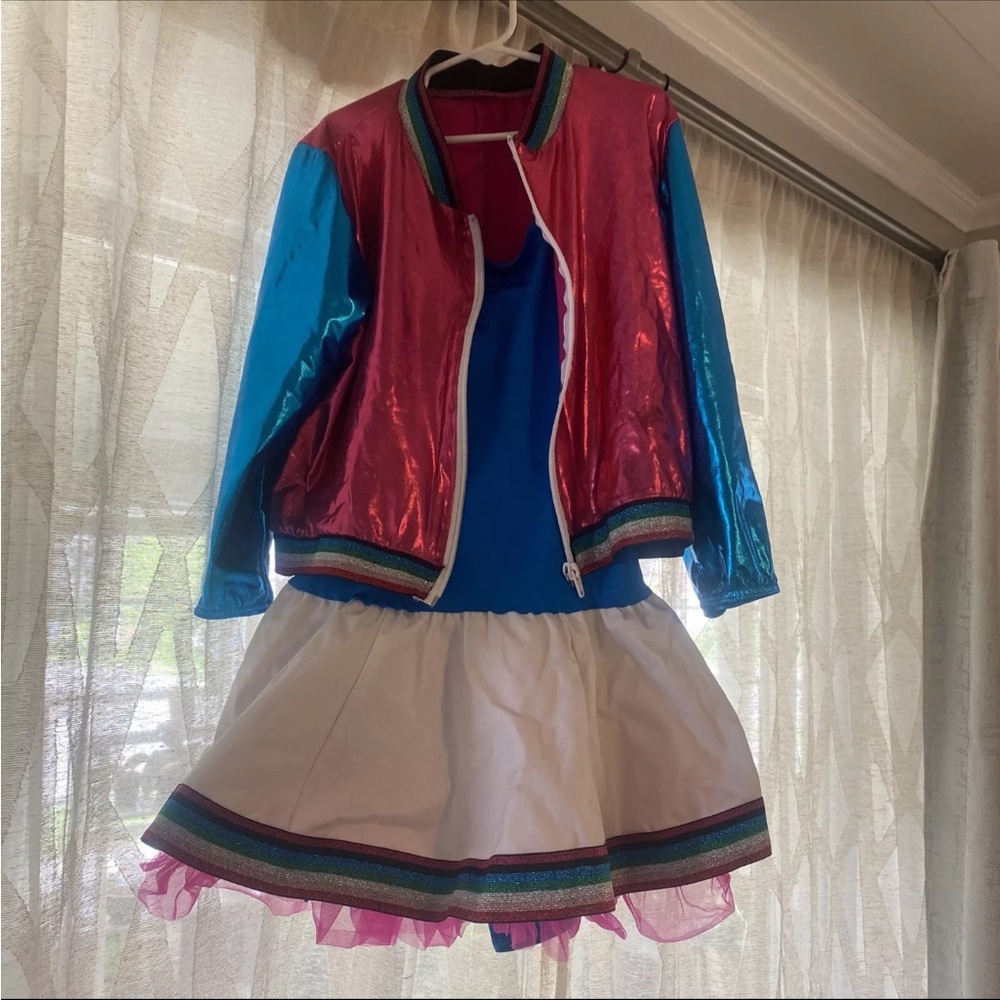 Hip Hop Dance Costume Blue Pink Kids Size - Extra Large With Jacket